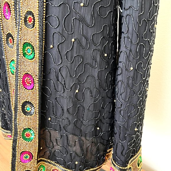 80's Silk Beaded Evening Jacket - Lawrence Kazar - SIze Petite Medium - Picture 4 of 11